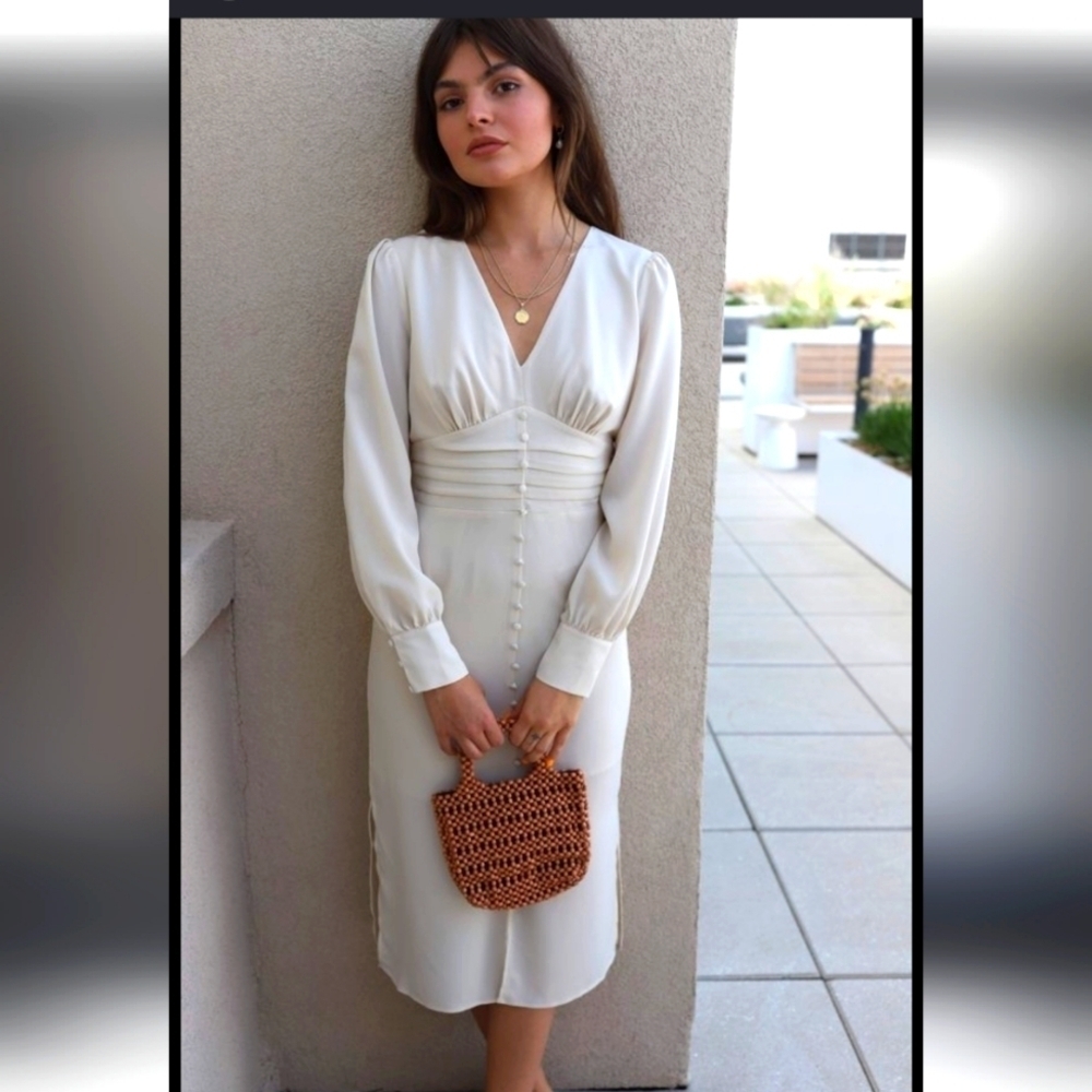 J.O.A cream button front midi Dress
